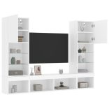 5 darab fehér szerelt fa fali TV-bútor LED-del