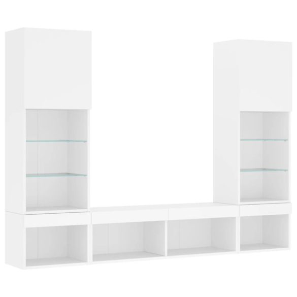 5 darab fehér szerelt fa fali TV-bútor LED-del