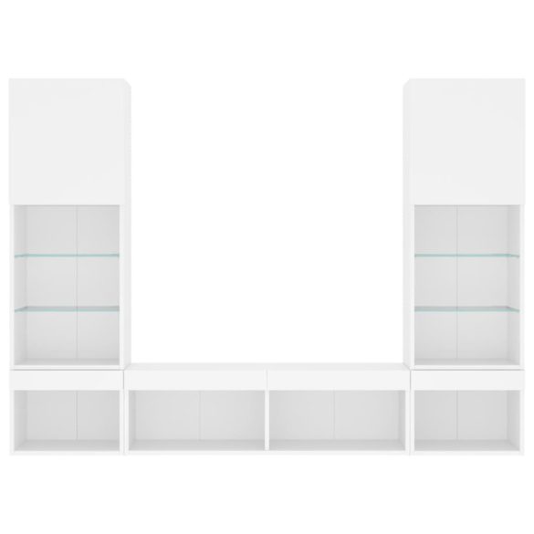 5 darab fehér szerelt fa fali TV-bútor LED-del