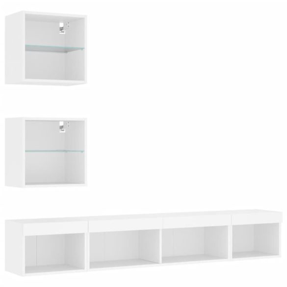 5 darab fehér szerelt fa fali TV-bútor LED-del