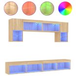 6 darab füstös tölgy színű szerelt fa TV-bútor LED-del