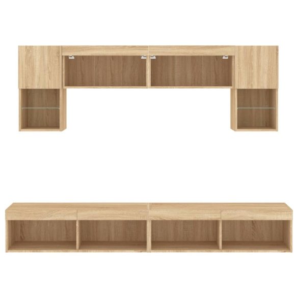 6 darab füstös tölgy színű szerelt fa TV-bútor LED-del