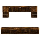 6 darab füstös tölgy színű szerelt fa TV-bútor LED-del