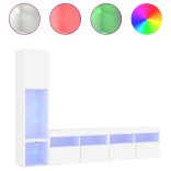 4 darab fehér szerelt fa fali TV-bútor LED-del