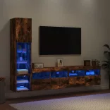 4 darab füstös tölgy színű szerelt fa TV-bútor LED-del