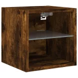 4 darab füstös tölgy színű szerelt fa TV-bútor LED-del