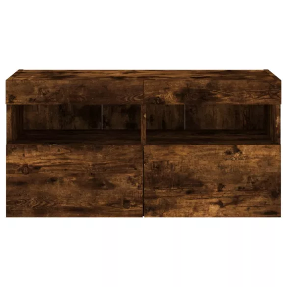 4 darab füstös tölgy színű szerelt fa TV-bútor LED-del