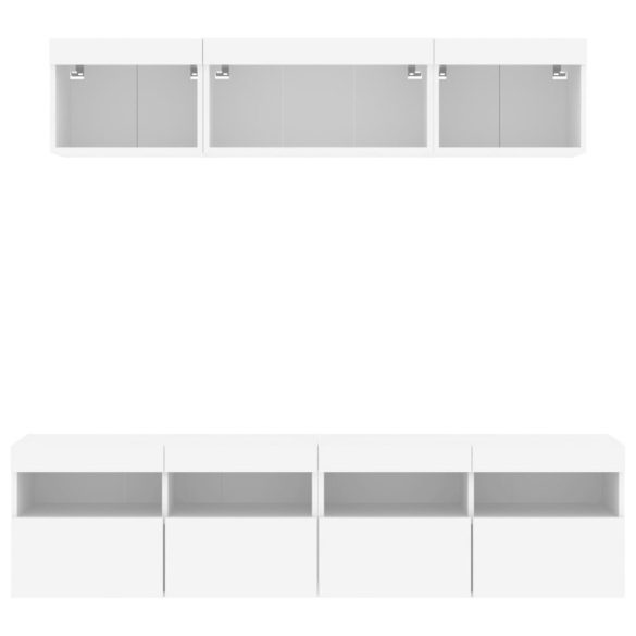 5 darab fehér szerelt fa fali TV-bútor LED-del