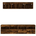 5 darab füstös tölgy színű szerelt fa TV-bútor LED-del