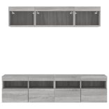 5 darab szürke sonoma színű szerelt fa fali TV-bútor LED-del