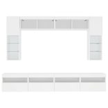 8 darabos fehér falra szerelhető TV-szekrényszett LED-ekkel