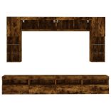 8 darabos füstös tölgy színű fali TV-szekrény szett LED-ekkel