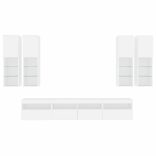 7 darabos fehér falra szerelhető TV-szekrényszett LED-ekkel