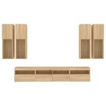 7 darab sonoma tölgy színű falra szerelhető TV-szekrény LED-del