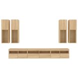 7 darab sonoma tölgy színű falra szerelhető TV-szekrény LED-del