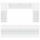 6 darabos fehér falra szerelhető TV-szekrényszett LED-ekkel