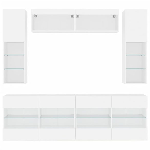 6 darabos fehér falra szerelhető TV-szekrényszett LED-ekkel