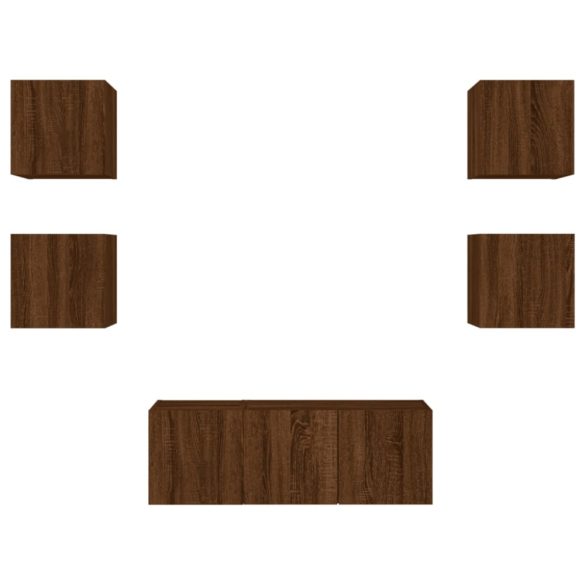 6 darab barna tölgyszínű szerelt fa TV-bútor LED-del