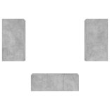 4 darab betonszürke szerelt fa fali TV-bútor LED-del