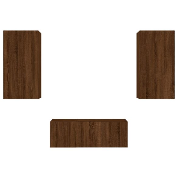 4 darab barna tölgyszínű szerelt fa TV-bútor LED-del