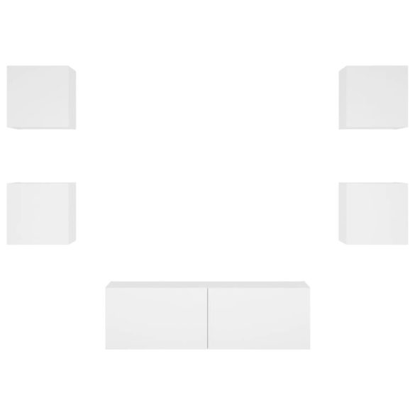 5 darab fehér falra szerelhető TV-szekrény LED-del