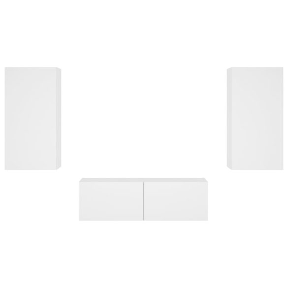 3 darab fehér falra szerelhető TV-szekrény LED-del