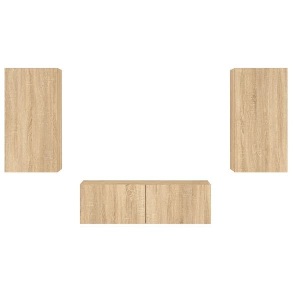 3 darab sonoma tölgy színű falra szerelhető TV-szekrény LED-del