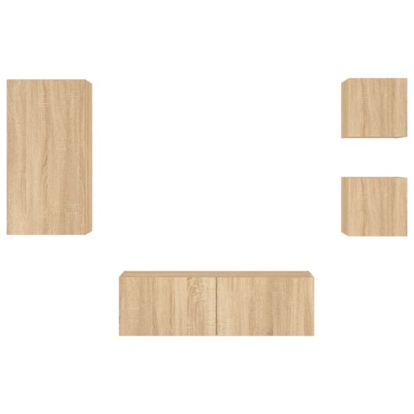 4 darab sonoma tölgy színű falra szerelhető TV-szekrény LED-del