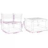 fehér 3 részes tömör fenyőfa kerti kanapészett