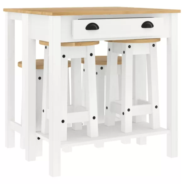 5 részes fehér tömör fenyőfa bárszett