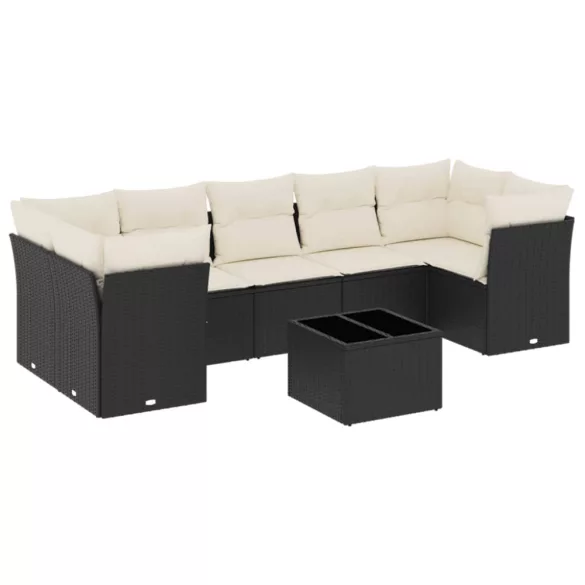 8 részes fekete polyrattan kerti ülőgarnitúra párnákkal