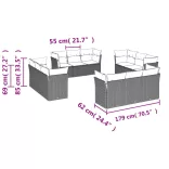 12 részes fekete polyrattan kerti ülőgarnitúra párnákkal
