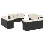 12 részes fekete polyrattan kerti ülőgarnitúra párnákkal