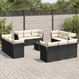 13 részes fekete polyrattan kerti ülőgarnitúra párnákkal