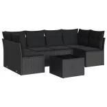 7 részes fekete polyrattan kerti ülőgarnitúra párnával