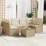7 részes bézs polyrattan kerti ülőgarnitúra párnákkal