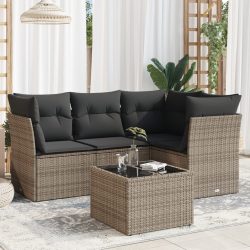   5 részes szürke polyrattan kerti ülőgarnitúra párnákkal