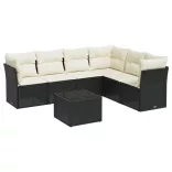 7 részes fekete polyrattan kerti ülőgarnitúra párnával