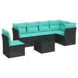7 részes fekete polyrattan kerti ülőgarnitúra párnával