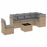 7 részes bézs polyrattan kerti ülőgarnitúra párnákkal