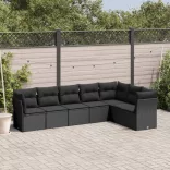 7 részes fekete polyrattan kerti ülőgarnitúra párnával