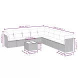 10 részes fekete polyrattan kerti ülőgarnitúra párnákkal