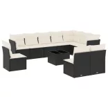 11 részes fekete polyrattan kerti ülőgarnitúra párnákkal