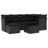 7 részes fekete polyrattan kerti ülőgarnitúra párnával