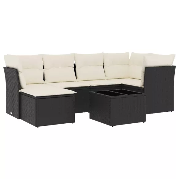 7 részes fekete polyrattan kerti ülőgarnitúra párnával