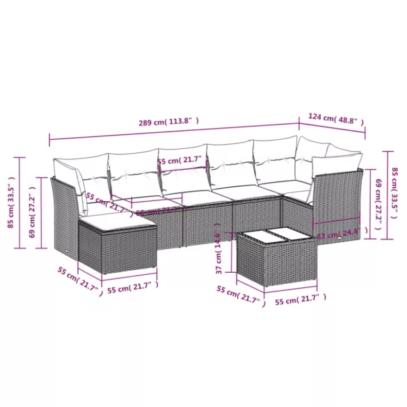 8 részes bézs polyrattan kerti ülőgarnitúra párnával