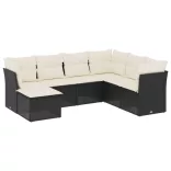 7 részes fekete polyrattan kerti ülőgarnitúra párnával