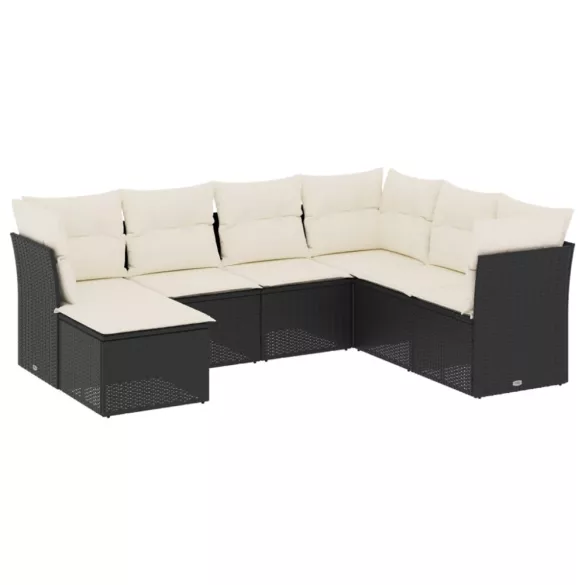 7 részes fekete polyrattan kerti ülőgarnitúra párnával