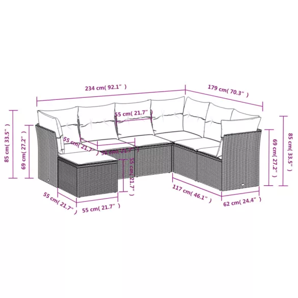 7 részes szürke polyrattan kerti ülőgarnitúra párnákkal
