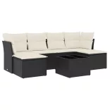 7 részes fekete polyrattan kerti ülőgarnitúra párnával